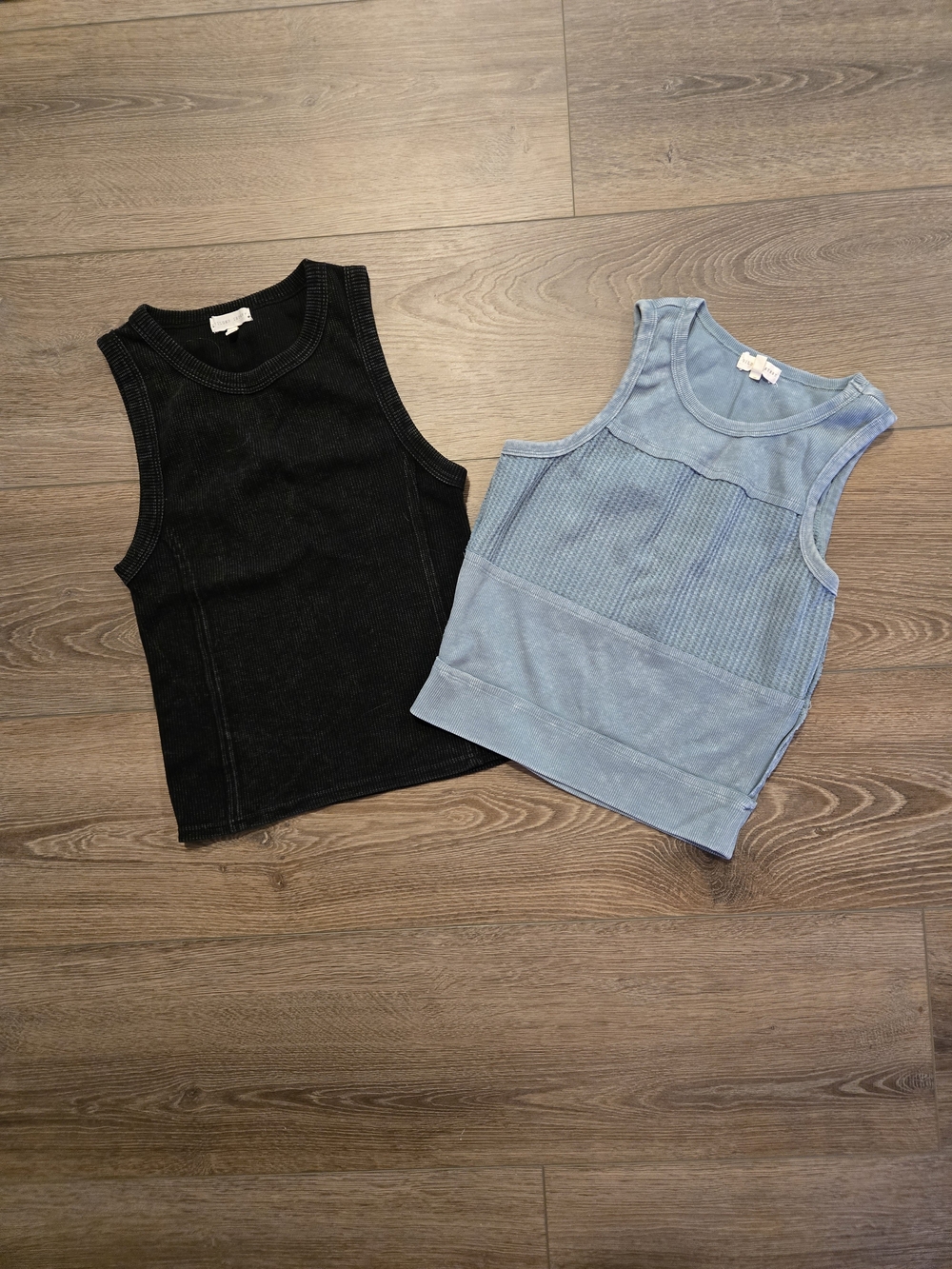 Gilded Intent Black & Light Blue Crop Tank Top Duo
